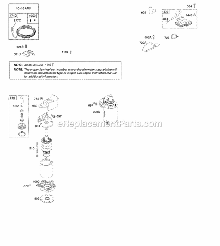 Alternator Electric Starter Ignition Diagram and Parts List for 44P977-0110-G5  Briggs and Stratton Engine